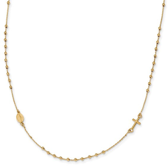 14k Polished Cross Rosary Necklace 16''