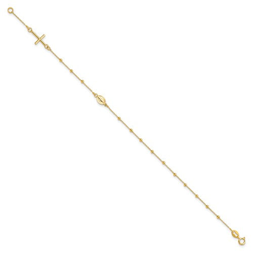14k Polished Cross Rosary 7.5 inch Bracelet | SF2507-6.5