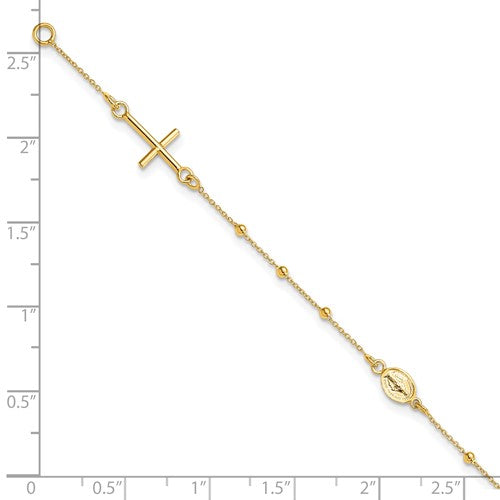14k Polished Cross Rosary 7.5 inch Bracelet | SF2507-6.5