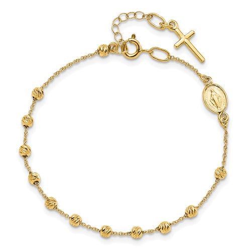 14k Polished D/C Cross and Miraculous Medal Bracelet