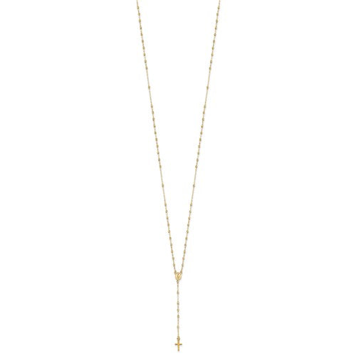 14k Gold Polished and D/C with 3in ext. Rosary Necklace | SF2513-17