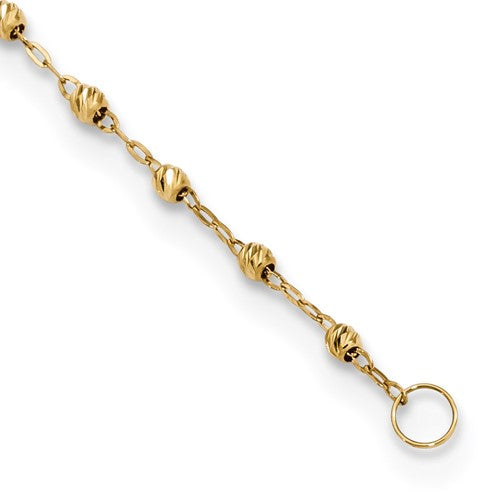 14k Gold Polished and D/C with 3in ext. Rosary Necklace