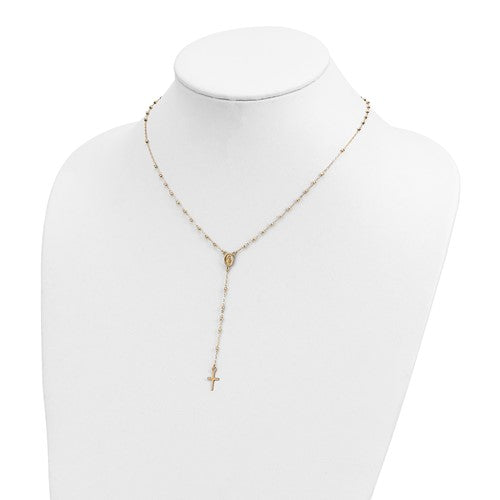 14k Gold Polished and D/C with 3in ext. Rosary Necklace