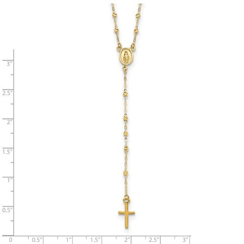 14k Gold Polished and D/C with 3in ext. Rosary Necklace