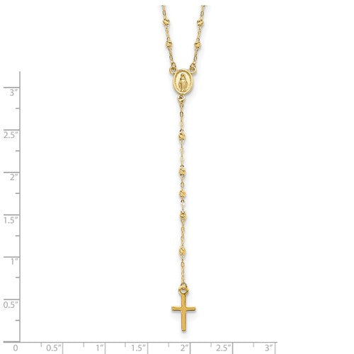 14k Gold Polished and D/C with 3in ext. Rosary Necklace | SF2513-17