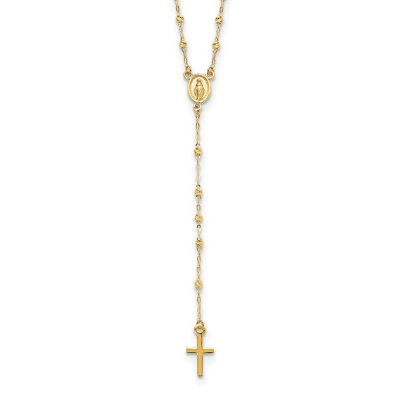 14k Gold Polished and D/C with 3in ext. Rosary Necklace