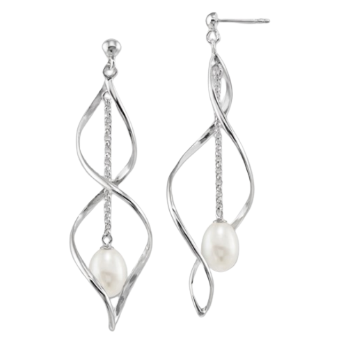 White Rice Freshwater Cultured Pearl Post Dangle Earring