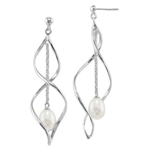 White Rice Freshwater Cultured Pearl Post Dangle Earring | QE13852