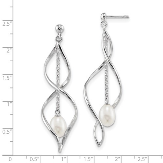 White Rice Freshwater Cultured Pearl Post Dangle Earring