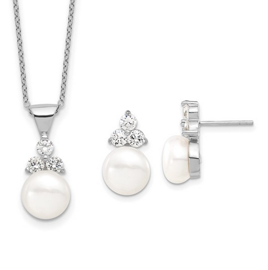 Coin Freshwater Cultured Pearl CZ Earring/Necklace Set