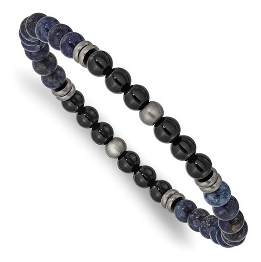 Black Agate and Lapis Beaded Stretch Bracelet | SRB3026