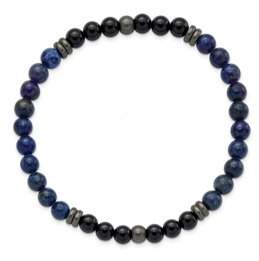 Black Agate and Lapis Beaded Stretch Bracelet | SRB3026