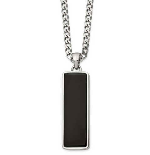 Black Onyx Inlay Rectangle Pendant on a 22 inch Curb Chain 