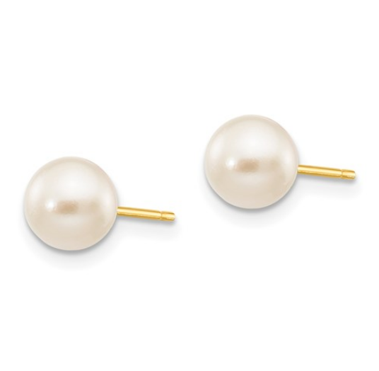 14k 6-7mm Round White Saltwater Akoya Cultured Pearl Stud Post Earrings | XF300E