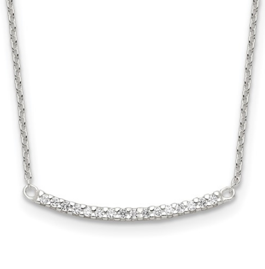 Sterling Silver CZ 18in Curved Bar Necklace