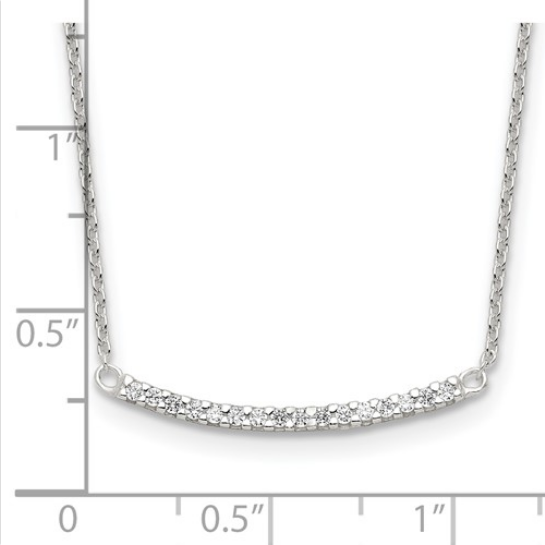 Sterling Silver CZ 18in Curved Bar Necklace