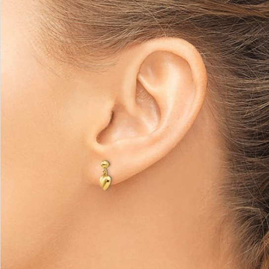 14k Puffed Heart Post Dangle Earrings |GK511