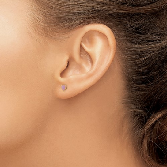 14k Epoxy Fill Purple Heart Earrings | 843E