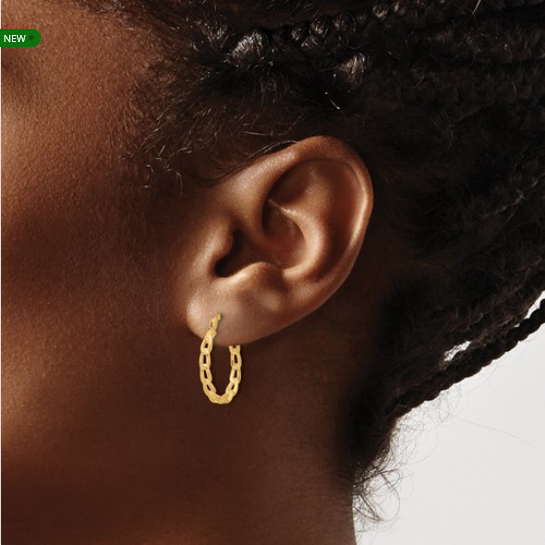 14K Polished Curb Link Design Hoop Earrings| LE2574