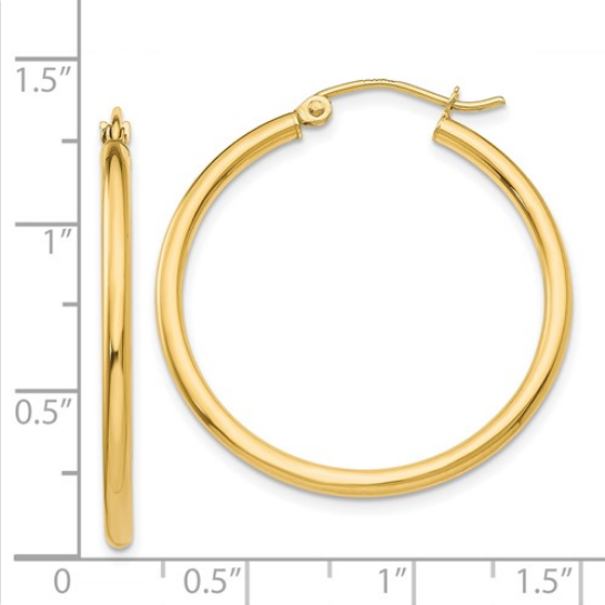 14k Polished  Tube Hoop Earrings | T914