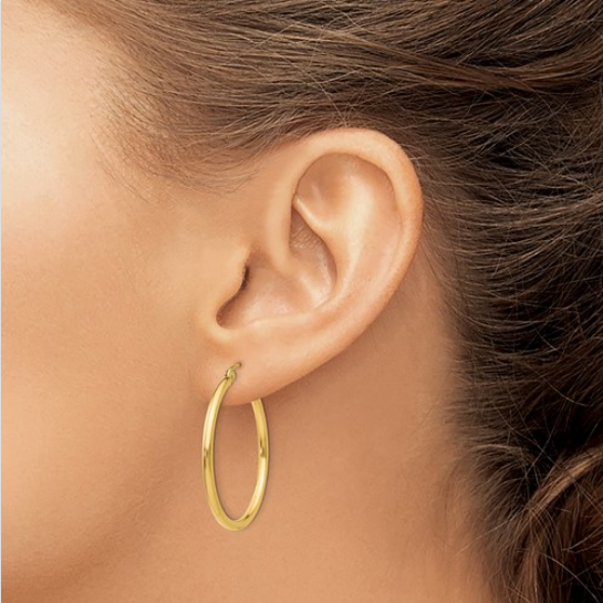 14k Polished  Tube Hoop Earrings | T914