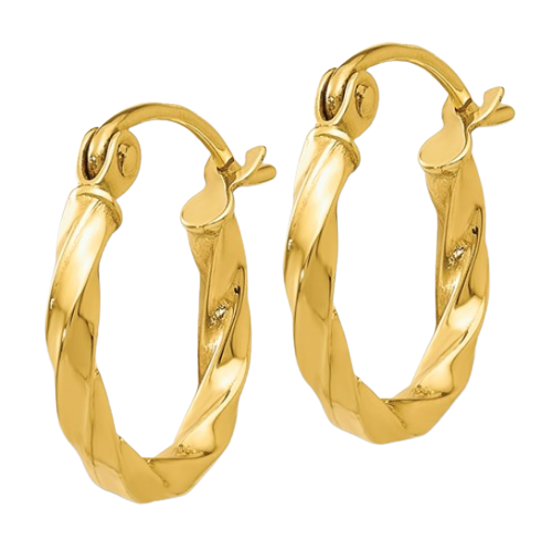14kt Yellow Gold Twisted Polish Hoops | EAR-0001E