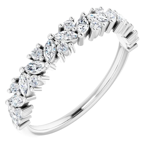 14K White 1/2 CTW Natural Diamond Tilted Marquise Band| RIG0007