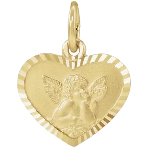 14K Yellow 8x7 mm Heart Cherub Angel Medal| R16478