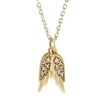 14K Yellow Natural Diamond Angel Wings 16-18" Necklace|  87226