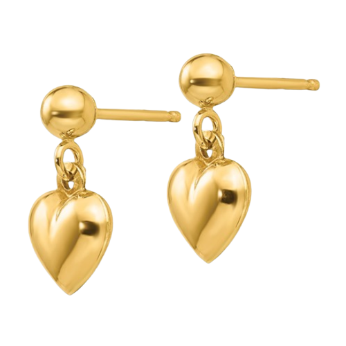 14k Puffed Heart Post Dangle Earrings |GK511