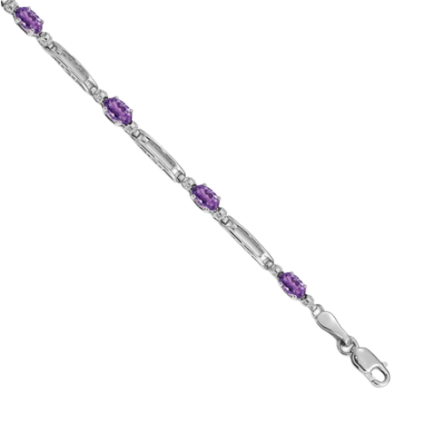 14k White Gold Diamond and Amethyst Bracelet