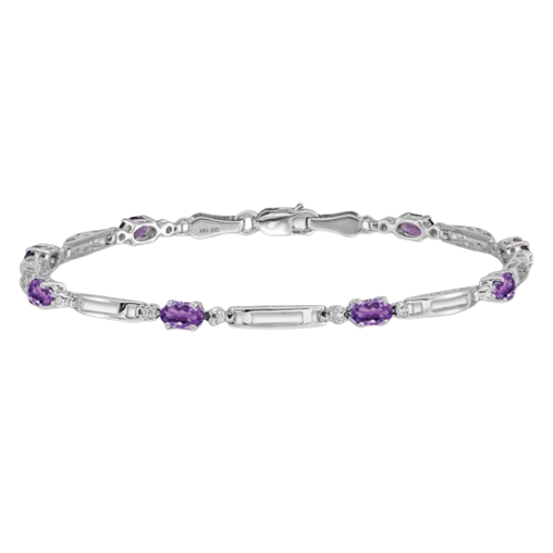 14k White Gold Diamond and Amethyst Bracelet