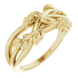 14K Yellow Floral Criss-Cross Ring