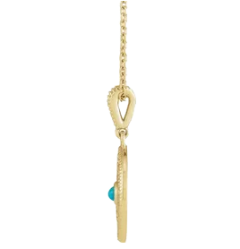 14K Yellow Cabochon Natural Turquoise & .02 CTW Natural Diamond Family is Forever 16-18" Necklace
