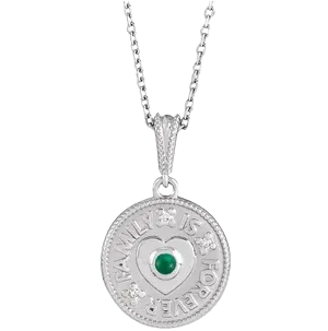 14K Yellow Cabochon Natural Turquoise & .02 CTW Natural Diamond Family is Forever 16-18" Necklace