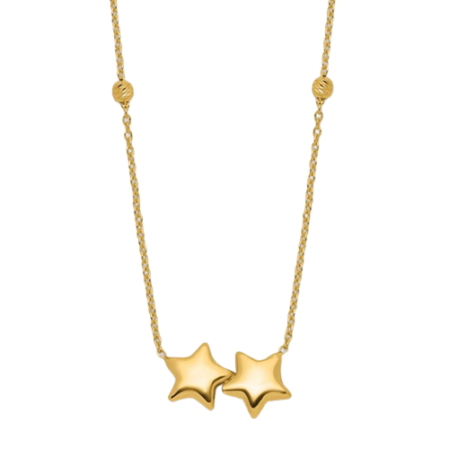 14K D/C Beaded Double Star Necklace