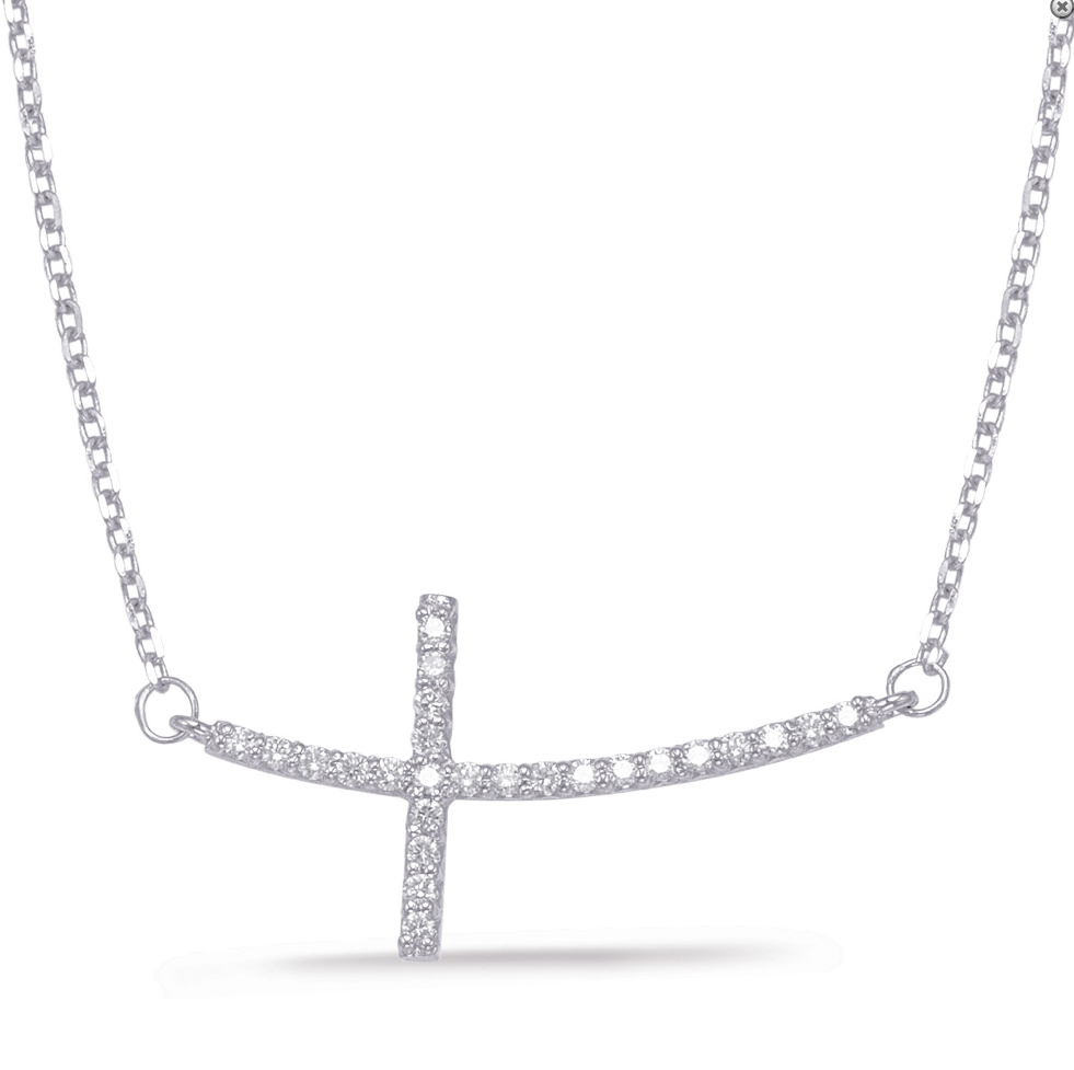 14kt White Gold Diamond Cross Necklace | 165-00063