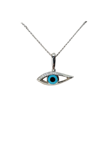 Kabana evil eye pendant with turquoise, black onyx & diamonds in white gold | 804-00015