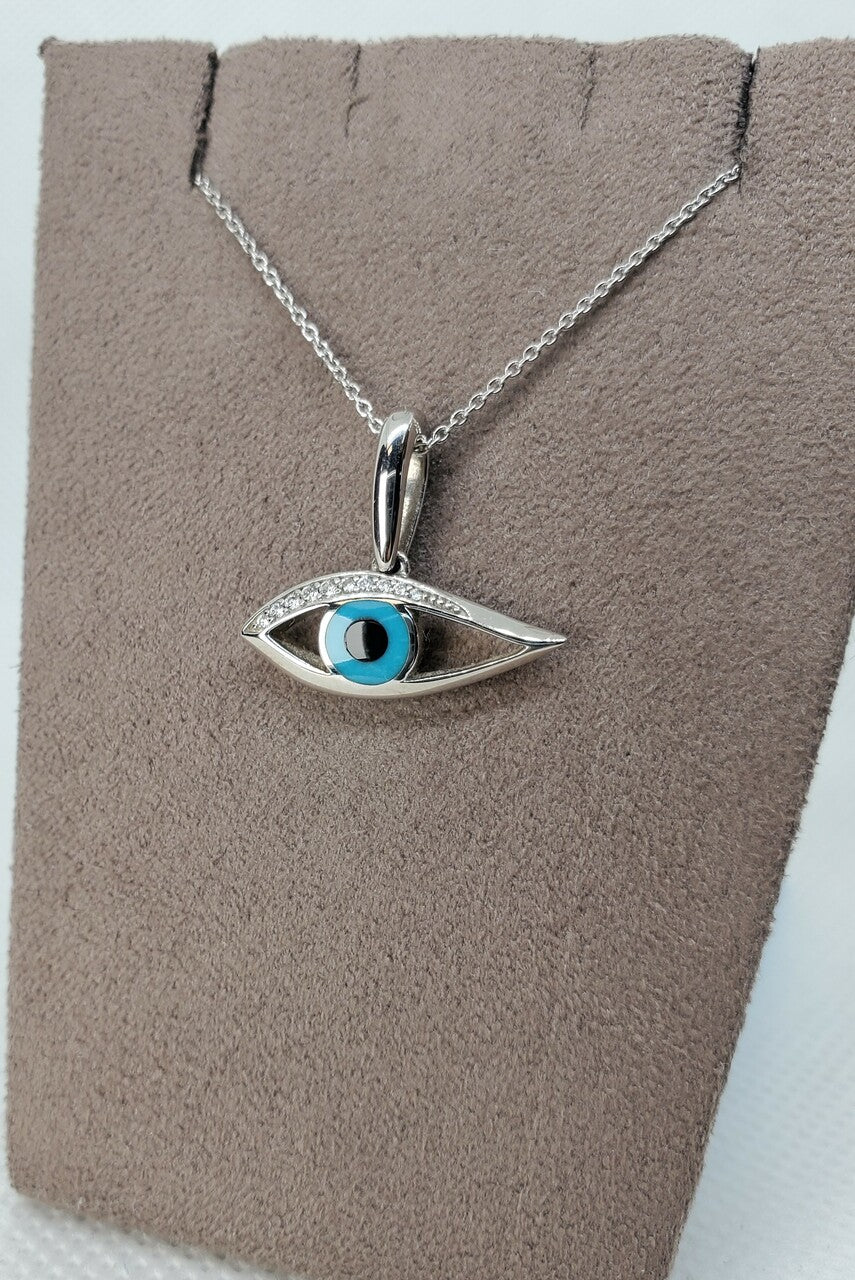 Kabana evil eye pendant with turquoise, black onyx & diamonds in white gold | 804-00015