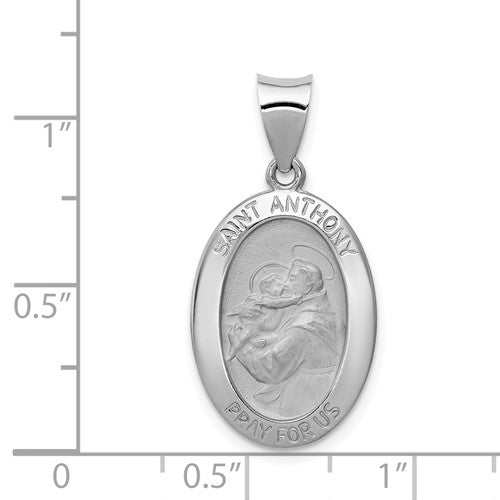 14k White Gold Polished / Satin St. Anthony Medal Hollow Pendant