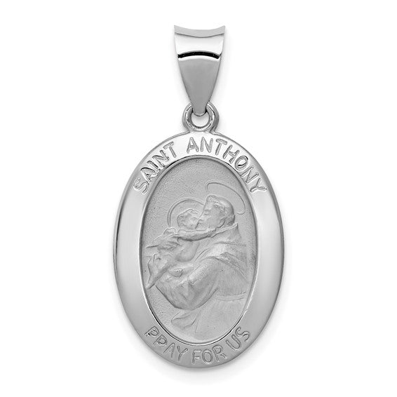 14k White Gold Polished / Satin St. Anthony Medal Hollow Pendant | XR1290