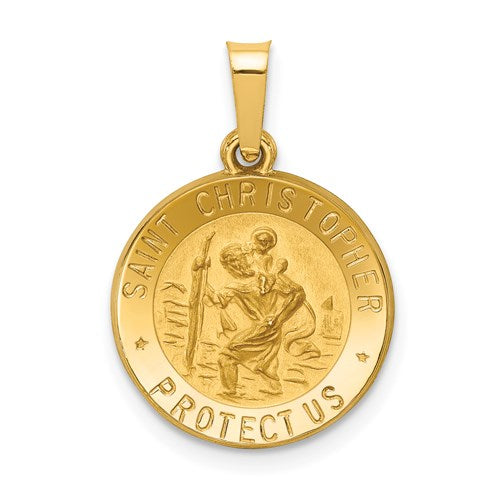 14k Polished and Satin St. Christopher Medal Hollow