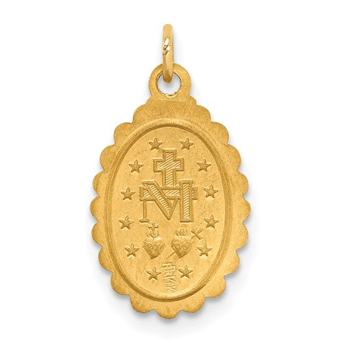 14k Solid Polished/Satin Small Oval Scalloped Miraculous Medal | XR1751
