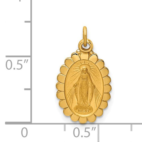 14k Solid Polished/Satin Small Oval Scalloped Miraculous Medal | XR1751