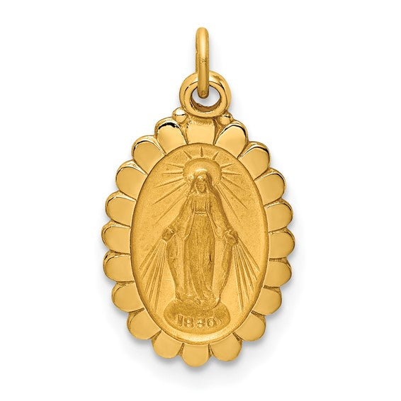 14k Solid Polished/Satin Small Oval Scalloped Miraculous Medal | XR1751