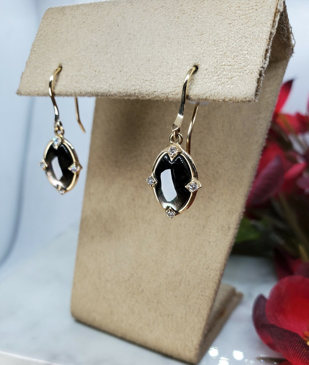 Kabana Black Mother of Pearl Dangle Earrings with Diamonds
