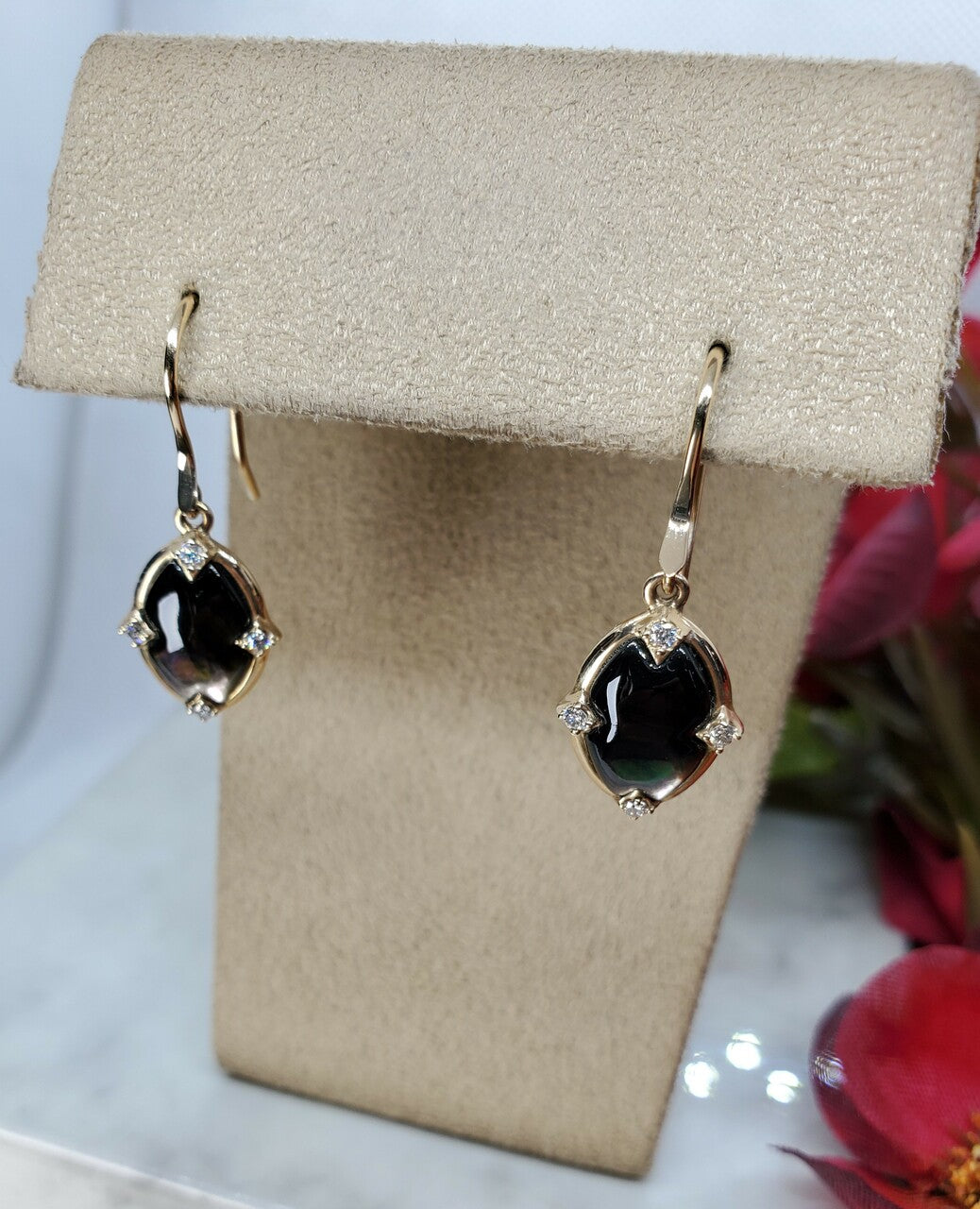 Kabana Black Mother of Pearl Dangle Earrings with Diamonds