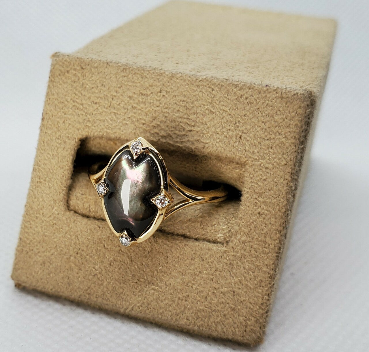 Kabana Oval Black Mother of Pearl Rings with Diamonds