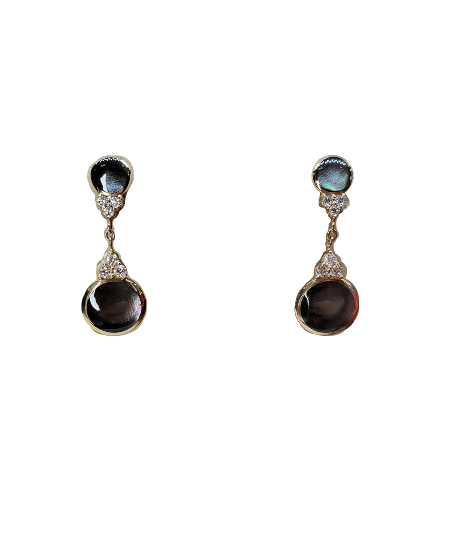 Kabana Round Black Mother of Pearl Earrings with Diamonds