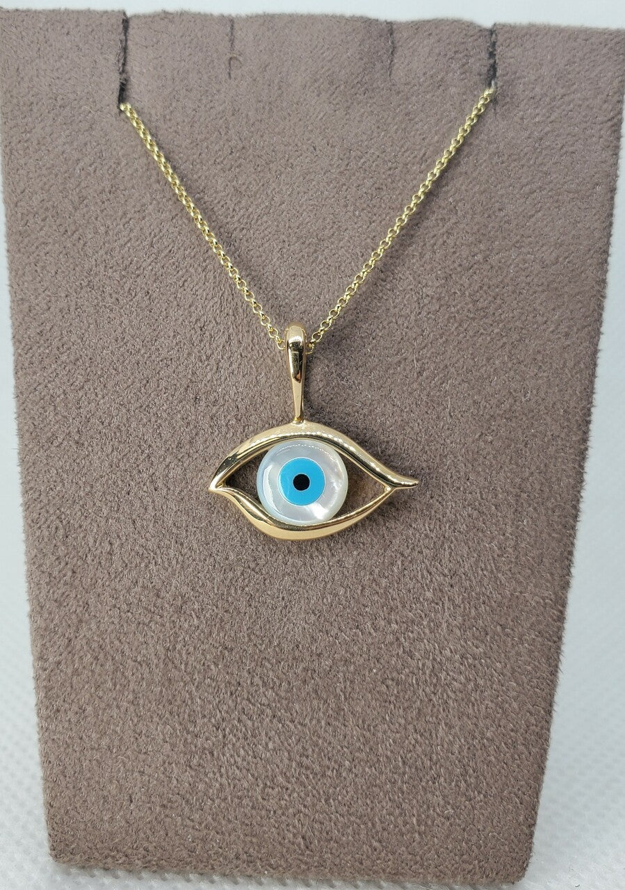 Kabana Turquoise, Mother of Pearl & Onyx Evil Eye Pendant | 804-00223
